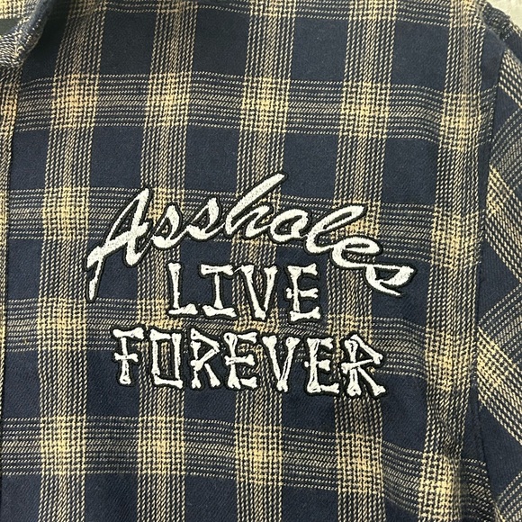 Assholes Live Forever Smoking Skull Flannel Size L - Picture 3 of 6